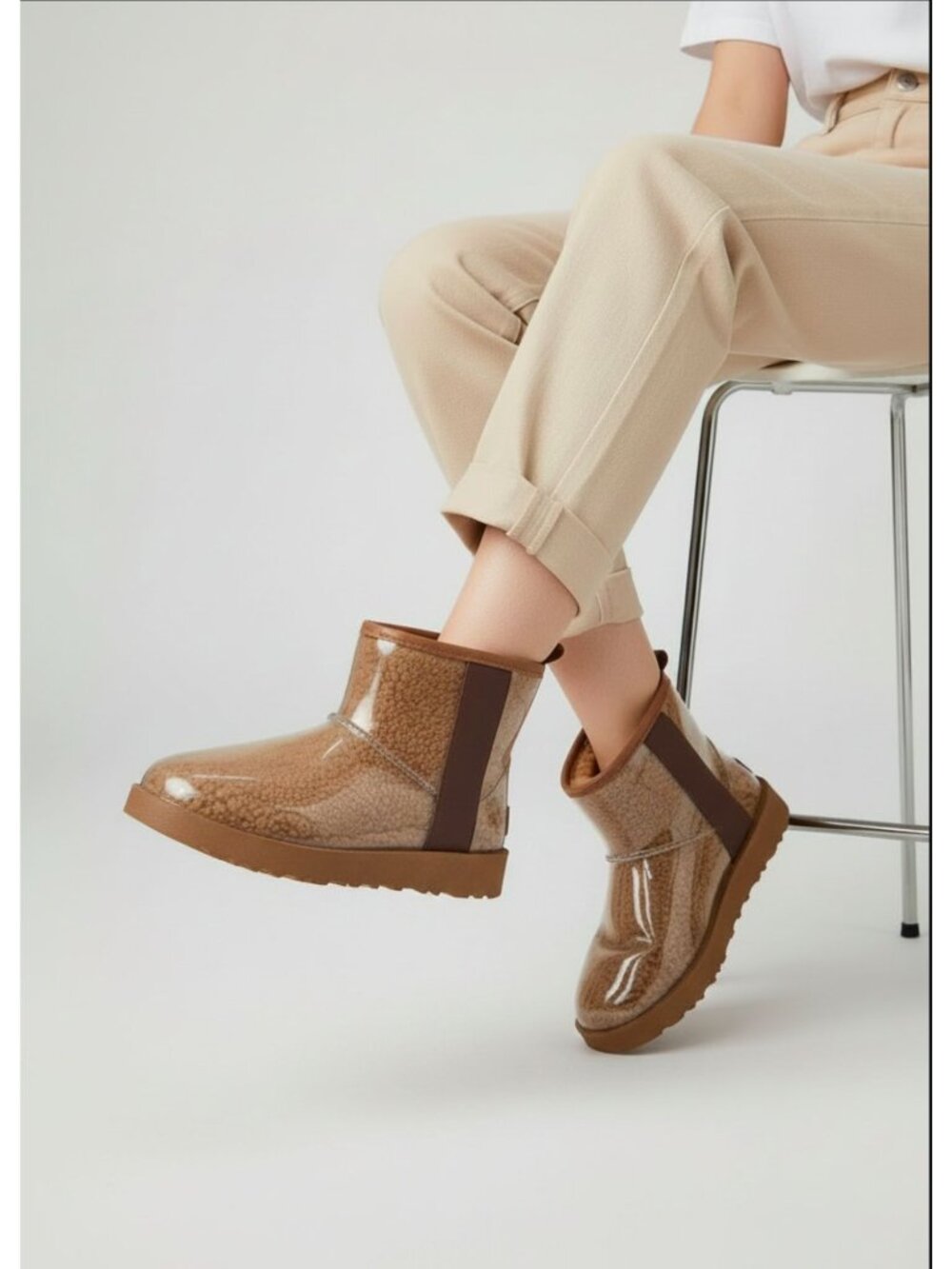 Clear Shearling-Lined Waterproof Ankle Boots With Transparent Outer Layer For Wo